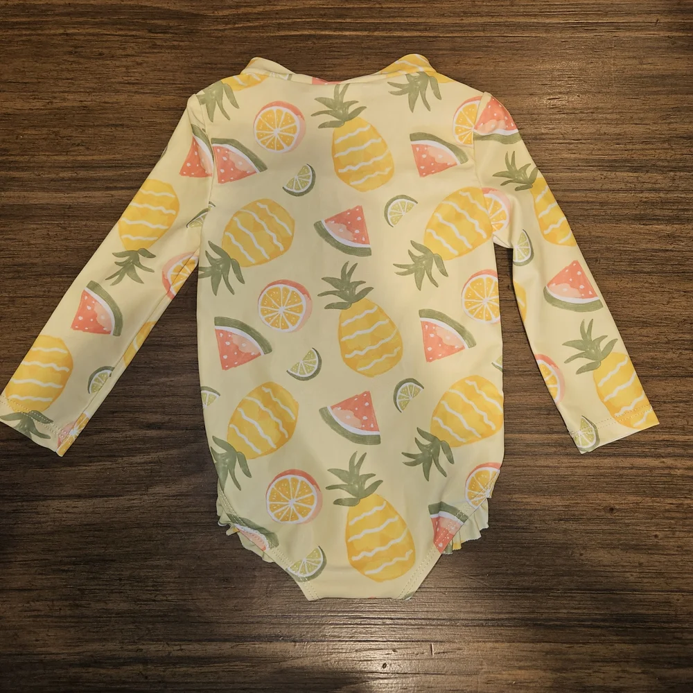 Carter's Yellow and Pink Fruit Print Kids Rashguard Size 9M